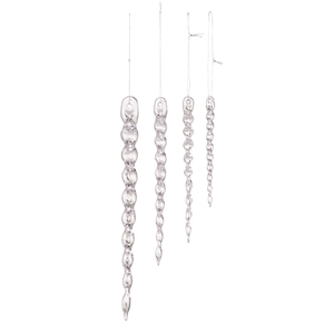 Set of four clear acrylic icicle ornaments for Christmas tree with spiral design for holiday