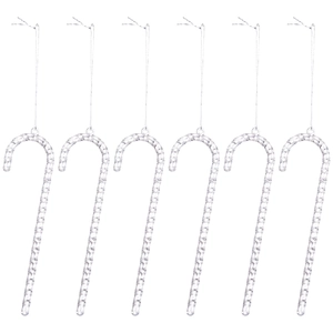 Set of 6 transparent acrylic candy cane ornaments with spiral texture for Christmas tree