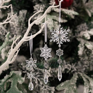 Set di 3 ornamenti a fiocco di neve in acrilico trasparente con perle per l'albero di Natale