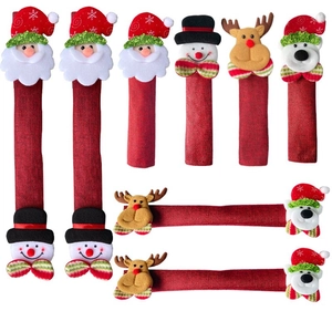 8Pcs Christmas refrigerator handle covers with 3D Santa, Snowman, Reindeer, and Bear dolls