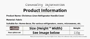 Detailed size and material chart for Christmas burlap refrigerator handle covers set
