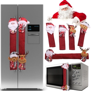 8-piece set of Christmas refrigerator handle covers with 3D Santa and snowman plush dolls