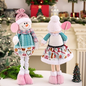 Poupées de Noël roses avec pieds télescopiques et décorations festives pour la maison
