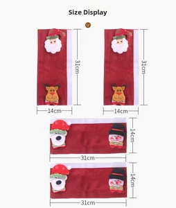 Christmas burlap handle covers set of four with 3D Santa and Reindeer appliques, 31x14cm