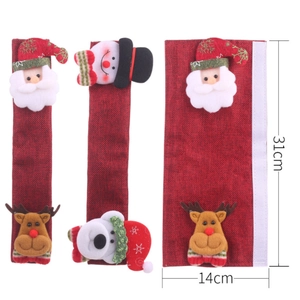 Three Christmas appliance handle covers with plush figures and Velcro measurement detail