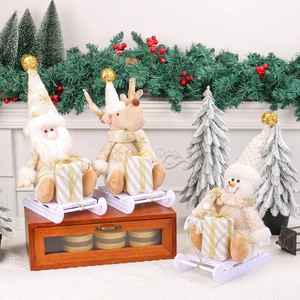 Nordic Christmas Sledge Santa Reindeer Snowman Plush Doll Ornaments Festive Desktop Holiday Home Party Decor Xmas Decoration