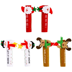 Christmas refrigerator handle covers set featuring Santa, snowman, and elk designs
