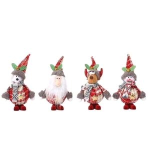 Set of 4 plush Christmas tree hanging ornaments with Santa, Reindeer, Bear and Snowman