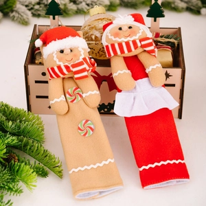 Christmas Gingerbread Man Fridge Handle Covers Polyester Cartoon Refrigerator Door Handle Protector For Home Kitchen Decor