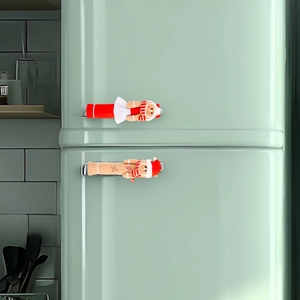 Christmas gingerbread man refrigerator door handle covers in festive red and brown plush