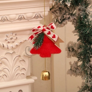 Cloche de Noël en peluche rouge avec nœud à cœurs et petite cloche dorée décorative