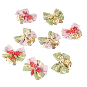 Set of 8 rustic Christmas bows with gold bells and berries for holiday wreath decoration
