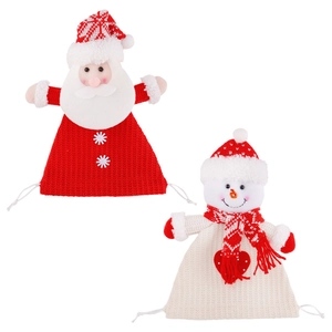 Christmas knitted wine bottle gift bags with Santa and snowman designs for holiday decor