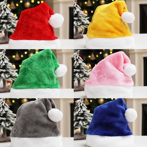 Colorful Plush Christmas Hat For Adults Soft Velvet Santa Hat For Holiday Party Decor Red Green Blue Pink Grey Black Purple Yellow Xmas Hats