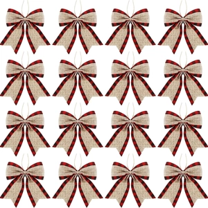 Noeuds Décoratifs Noël Toile De Jute Bordure À Carreaux Fait Main Rustique Ferme Ornement Sapin Emballage Cadeau Fête