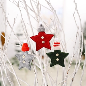 Christmas Tree Star Hanging Ornaments Non-woven Felt Decoration With Knitted Hat Wooden Button Holiday Home Party Decor