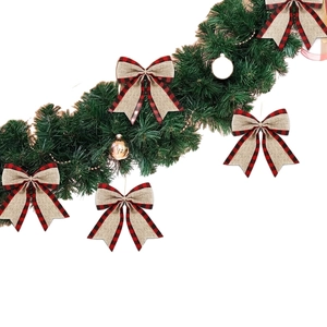 Lot de 5 nœuds de Noël en jute et à carreaux pour la décoration du sapin avec pin