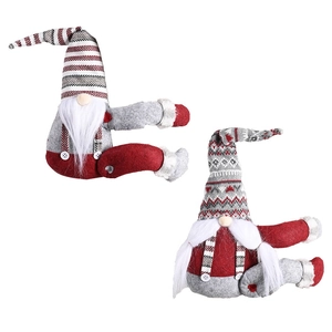 Two Christmas gnome curtain buckles with striped hats and white beards for home decor