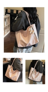 Close-up of light pink tote bag with shiny crinkle texture and cute horse charm detail