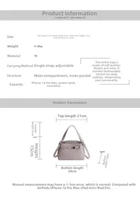 Detailed dimension chart showing size 24cm width and specs for the Kelly style handbag