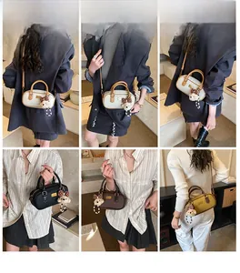 Mini Boston style handbag for women in four colors with cute bear charm detail
