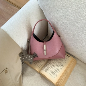 Detailed macro view of pink moon bag featuring silver buckle and horse charm accessories