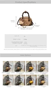 Detailed chart showing PU leather pillow bag dimensions and eight available color options