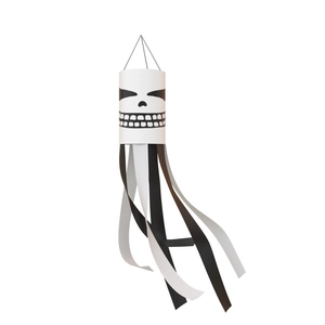 Halloween ghost windsock flag with skull pattern and hanging streamers for outdoor decor