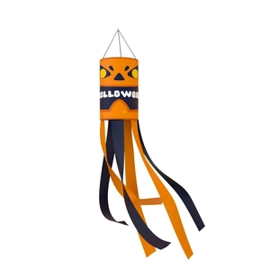 Halloween pumpkin windsock outdoor hanging decoration in classic orange and black colors