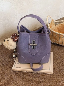 Women Simple Niche Bucket Bag Fashion Versatile Casual Commute Crossbody Shoulder Handbag With Cute Bear Charm Synthetic Leather