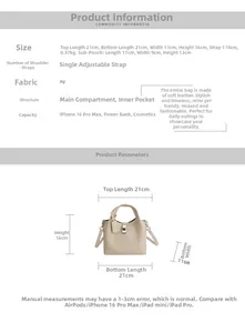 Detailed size chart for minimalist bucket bag with dimensions and capacity specifications