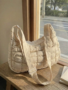 Women Quilted Puffer Shoulder Bag Minimalist Padded Dumpling Crossbody Bag Fashion Casual Solid Color Large Capacity Tote