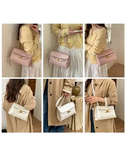 Sac bandoulière style Kelly en rose et crème montrant plusieurs options de transport