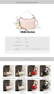 Detailed dimension guide and color chart for the minimalist PU half-moon crossbody bag