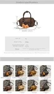 Detaillierte Größentabelle der Retro-Kontrast-Boston-Tasche mit Pony-Anhänger und Maßen