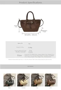 Tableau des tailles et guide des couleurs pour ce sac vintage en cuir PU à grain de litchi