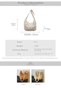 Guide des dimensions détaillé pour le grand sac hobo en maille pour les vacances