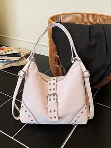 Women Large Capacity Rivet Tote Bag Synthetic Leather Shoulder Bag Gothic Punk Style Hobo Handbag Commuting Work Bag