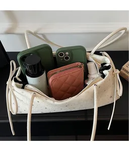 Top view of white star pattern baguette bag interior showing spacious storage capacity