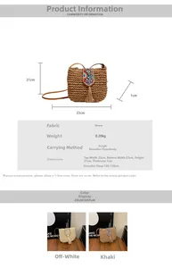 Detailed size specifications for straw shoulder bag with colorful beads and tassels