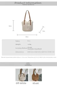 Detail showing dimensions and material of the woven straw beach tote bag