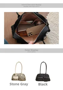 Detail view of contrast color shoulder bag interior structure and dual color options