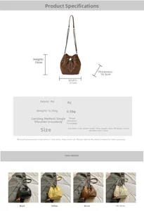 Detailed technical specifications and sizing guide for the quilted bucket bag