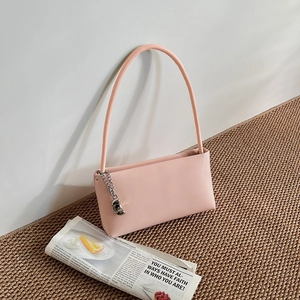 Women Minimalist Synthetic Leather Underarm Shoulder Bag Vintage Solid Color Commuting Handbag With Pendant Fashion Bag