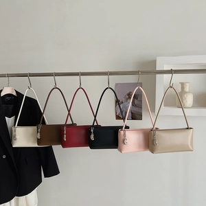 Minimalist baguette shoulder bags in six colors with silver metal charms for women
