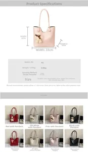 Size specifications and parameters for the pink PU leather tote bag with teddy bear charm