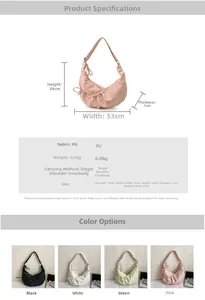 Detailed size parameters and texture of half-moon shoulder bag with star pattern
