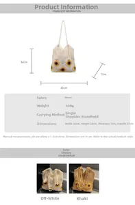Detailed view of handmade sunflower crochet tote bag with size specifications 32x32cm