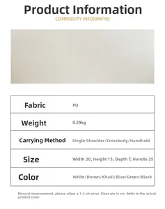 Detailed size chart for minimalist PU leather shoulder bag with dimensions and weights