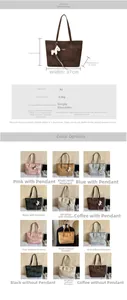 Detailed size specifications and color grid of various stylish PU leather tote bags